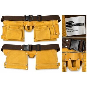 Voyager 63392 Carpenter Tool Belt 10 Pocket Split Leather Adjustable Tan Brown